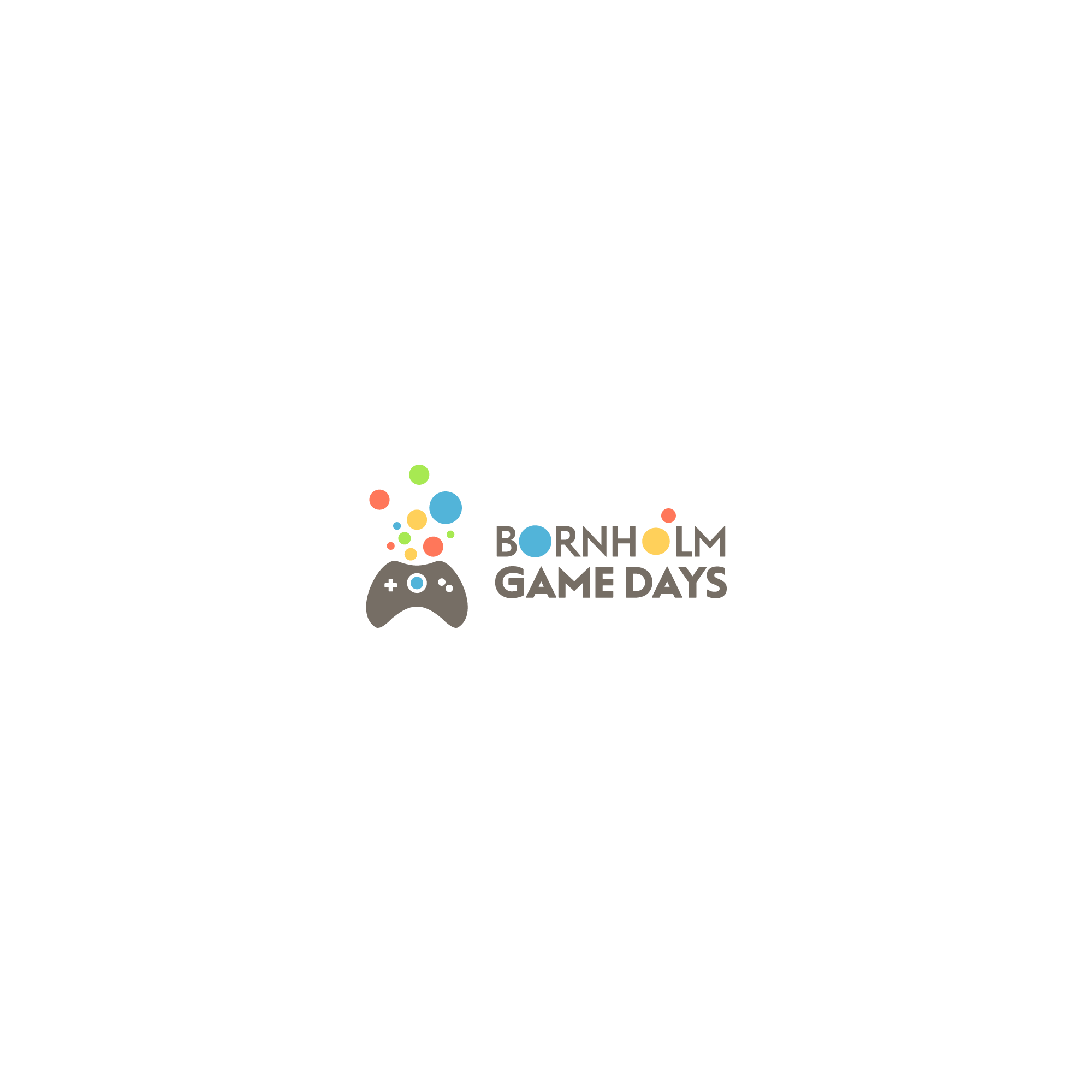 Bornholm Game Days logo: a game controller releasing colorful bubbles beside the wordmark