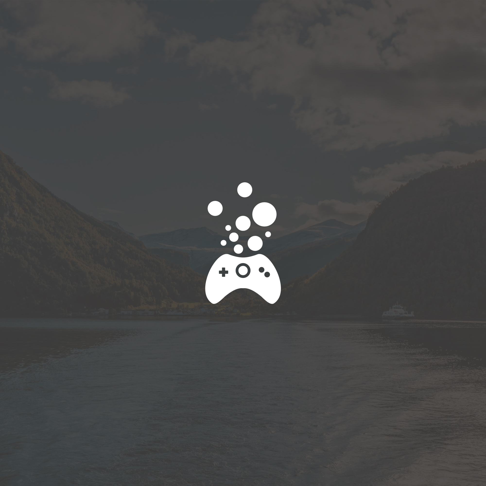 Bornholm Game Days controller mark in white over a dark photo of a coastal landscape