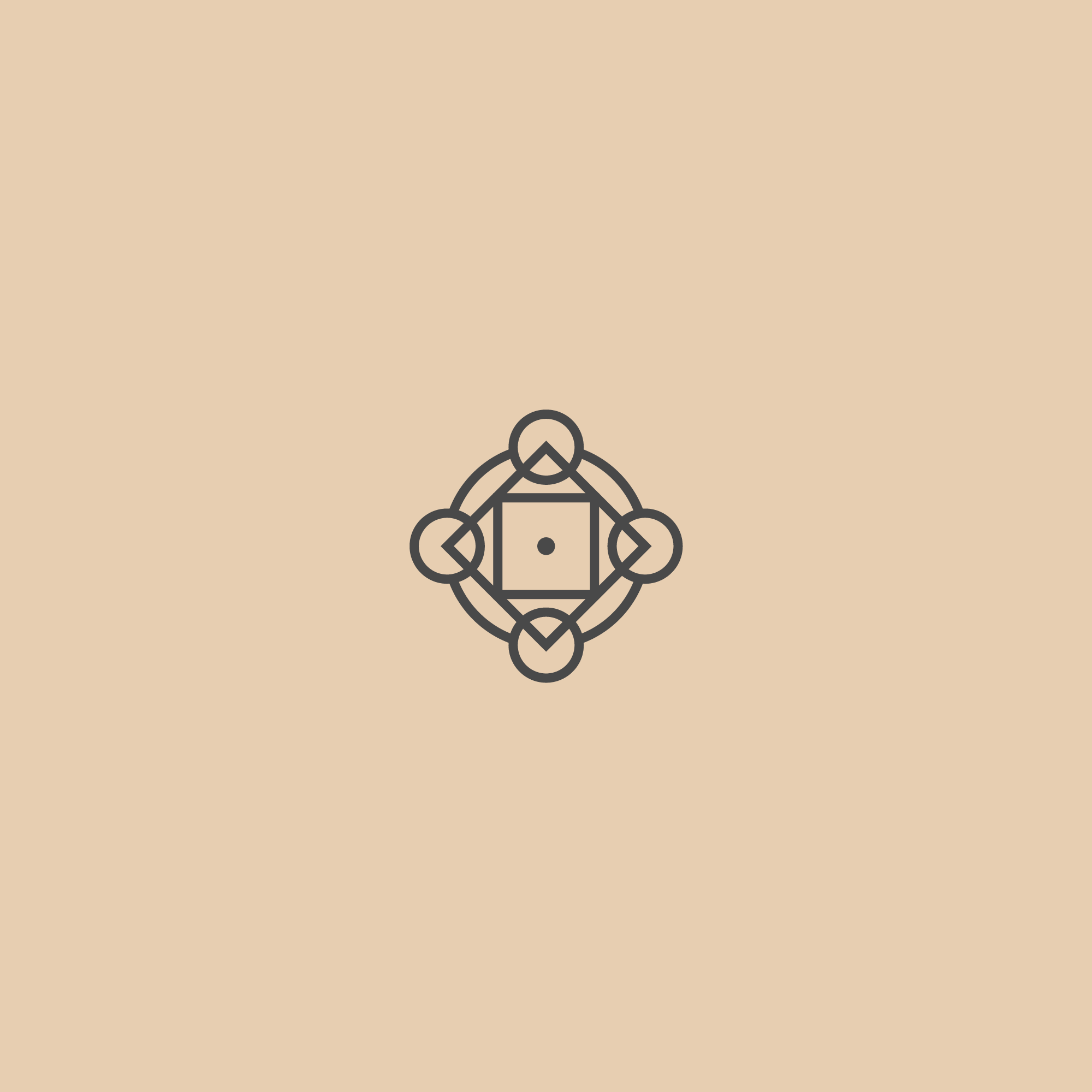 Enki Organics ornamental logo mark in charcoal on beige