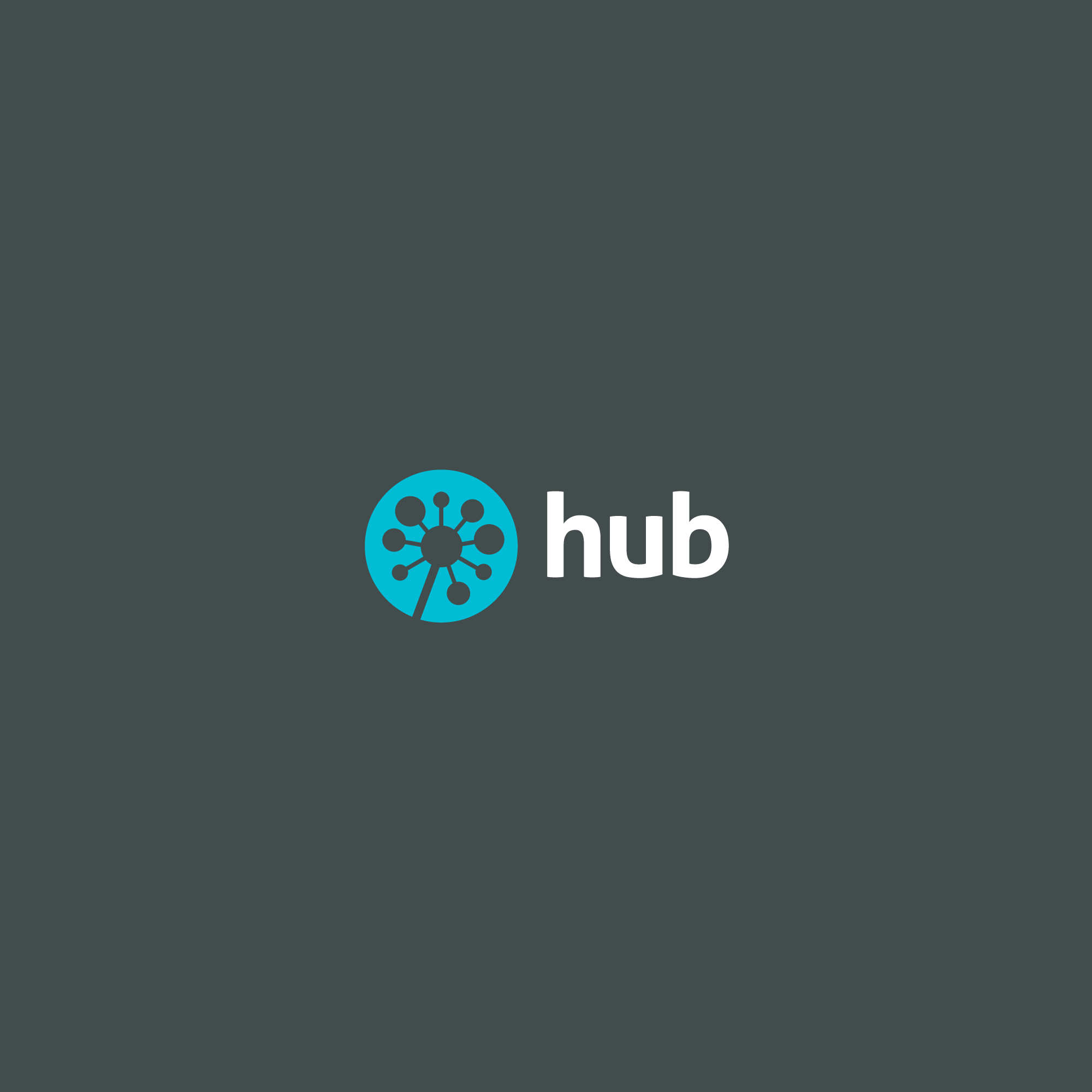 Hub logo in teal and white on charcoal