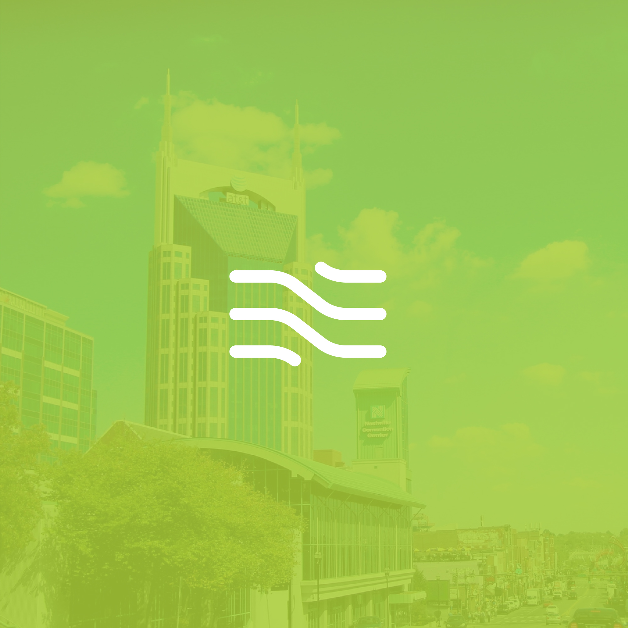 Nashville Analytics wave mark in white over a green-tinted photo of the Nashville skyline