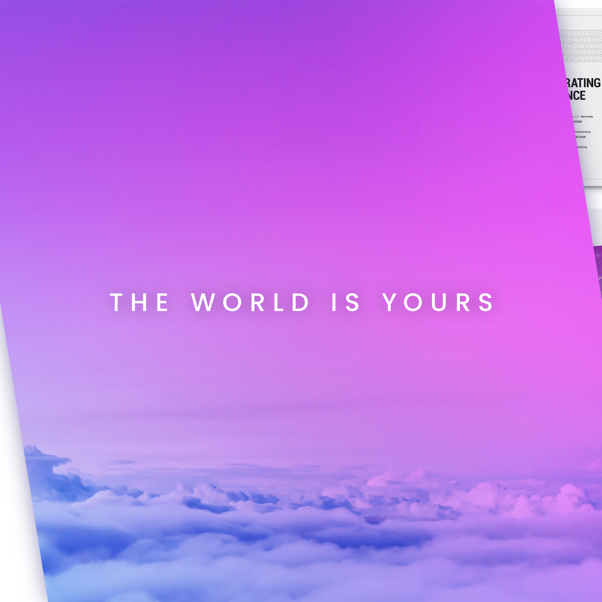 Nemondo brand image with the line The World Is Yours over a pink and violet sky