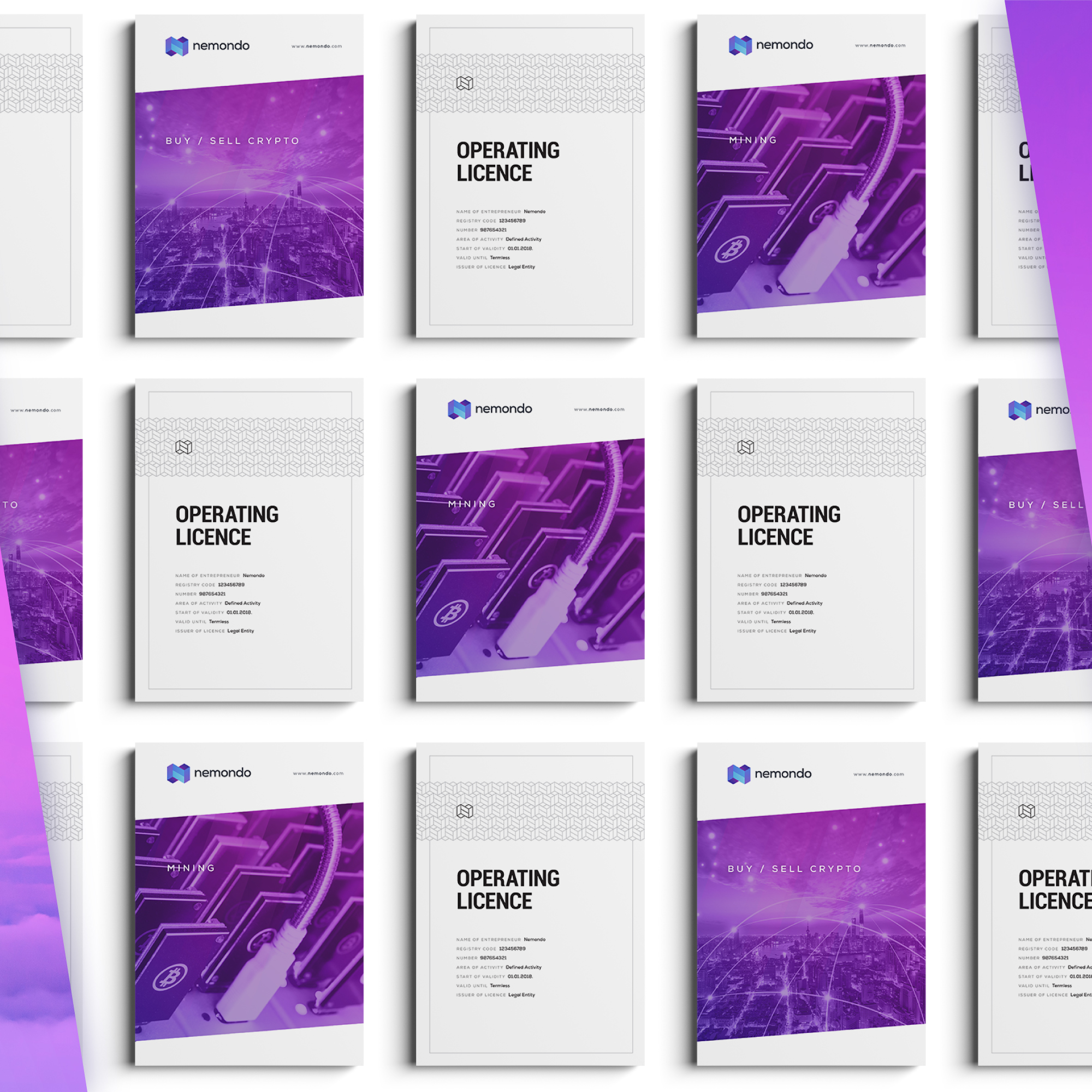 Nemondo operating licence document covers in a repeating grid