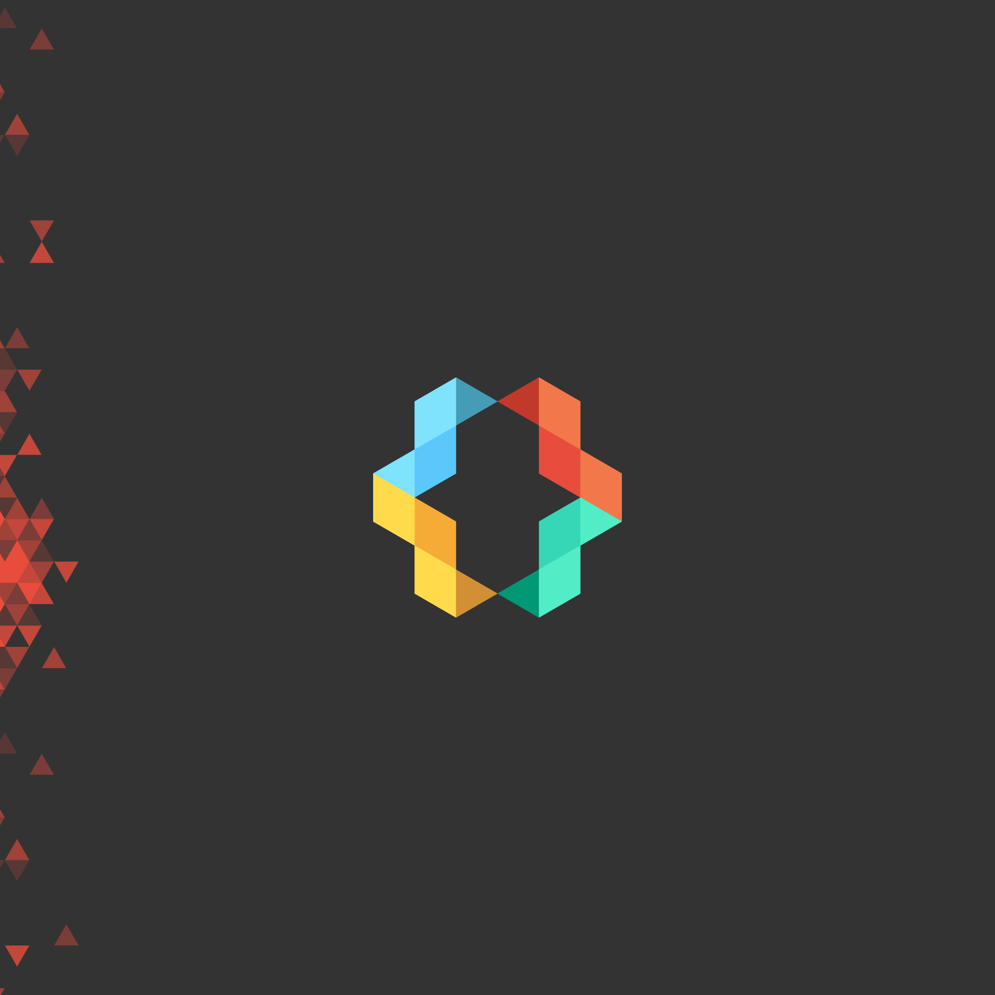 Notsoda logo mark: multicolor triangular tiles forming a pair of curly brackets