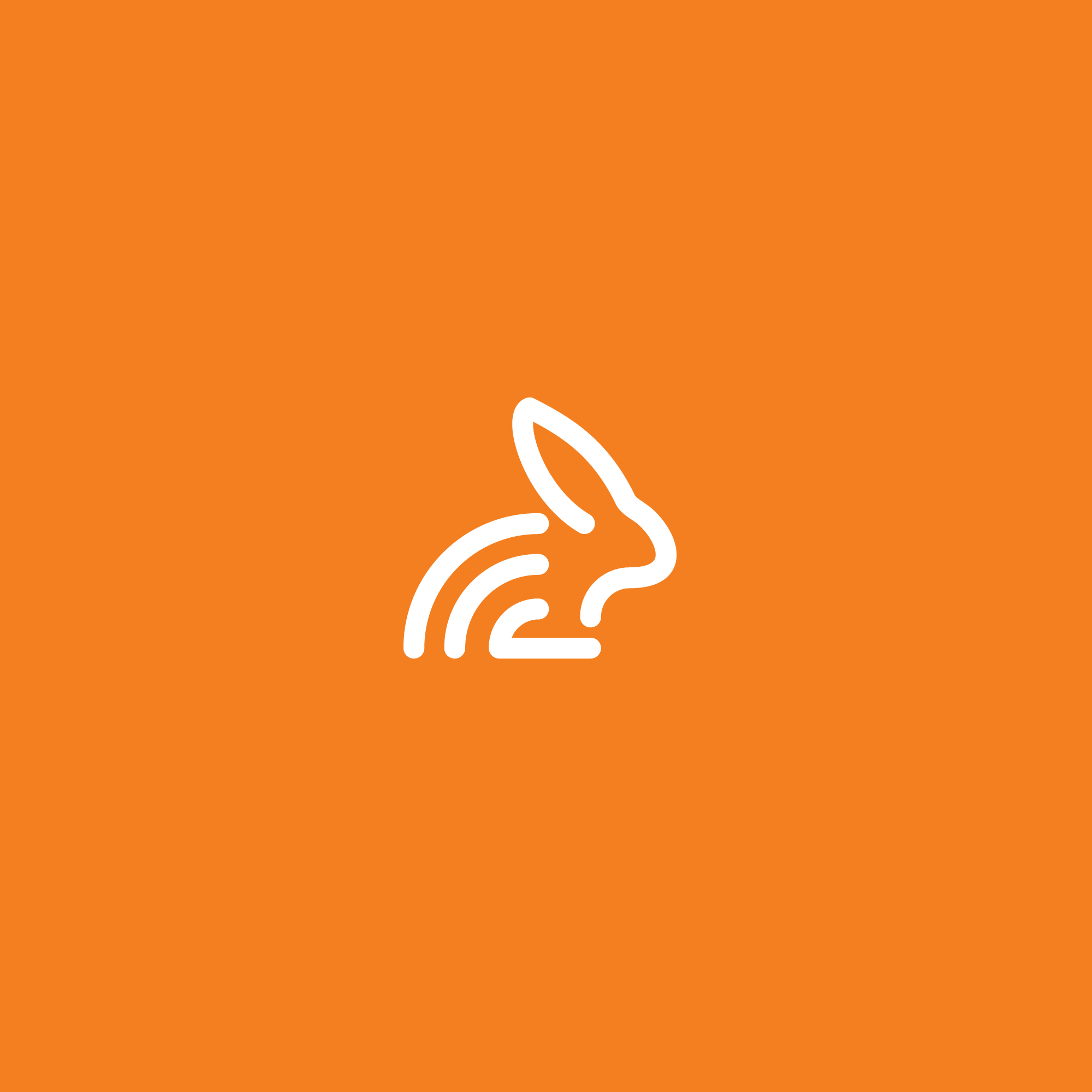 Rabbut rabbit logo mark in white line art on orange