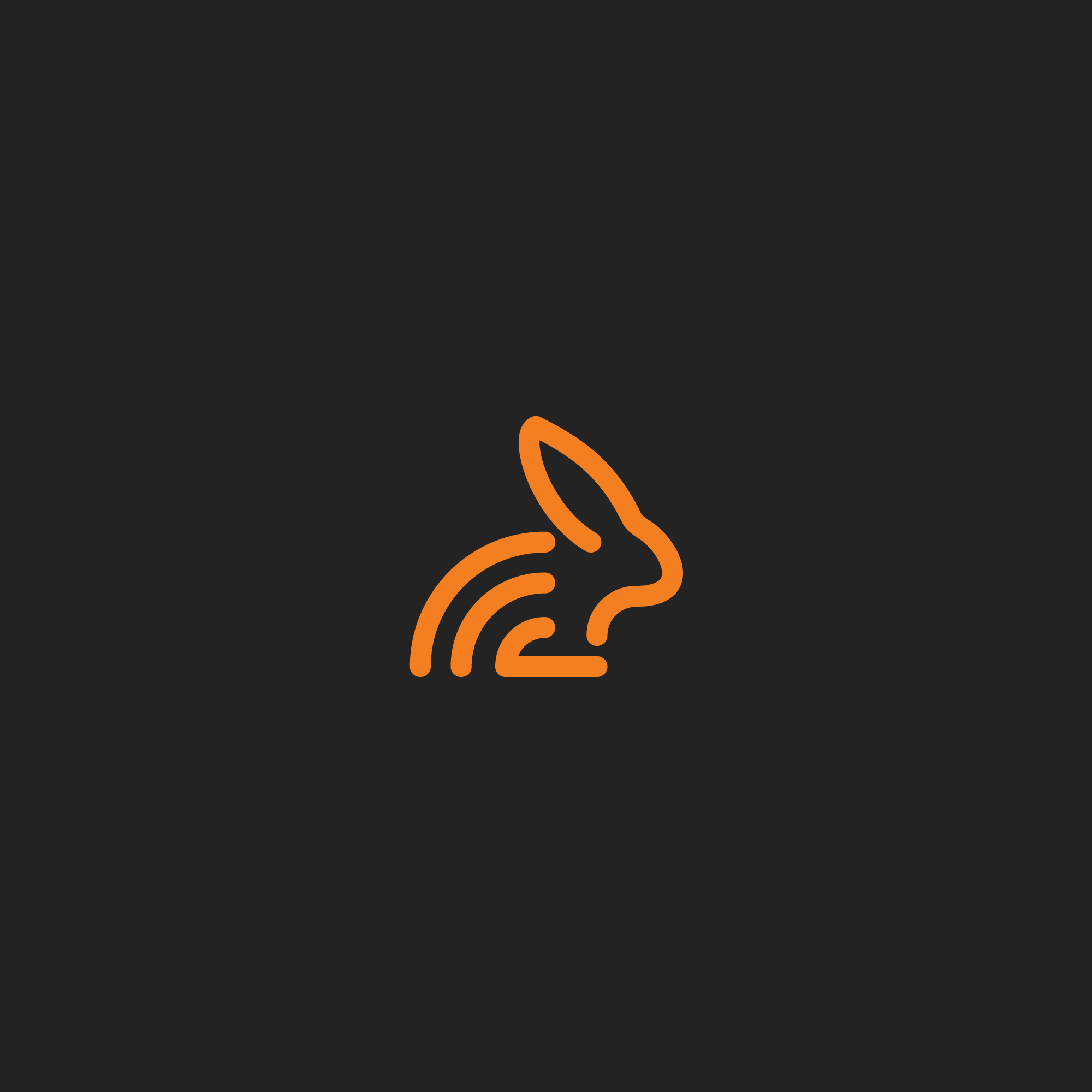 Rabbut rabbit logo mark in orange on a dark background