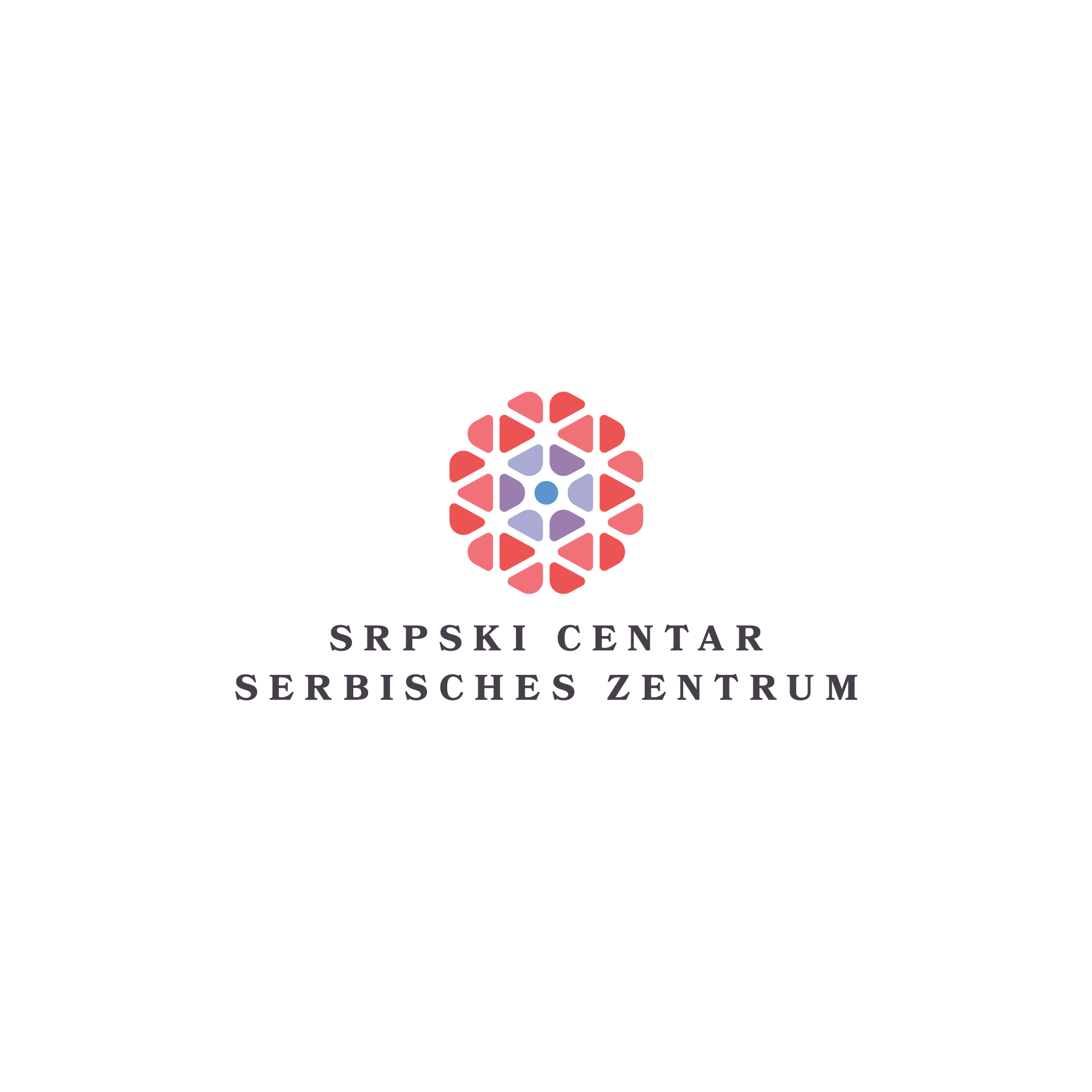 Serbisches Zentrum logo: a mosaic ramonda flower in red, blue and purple above the bilingual wordmark