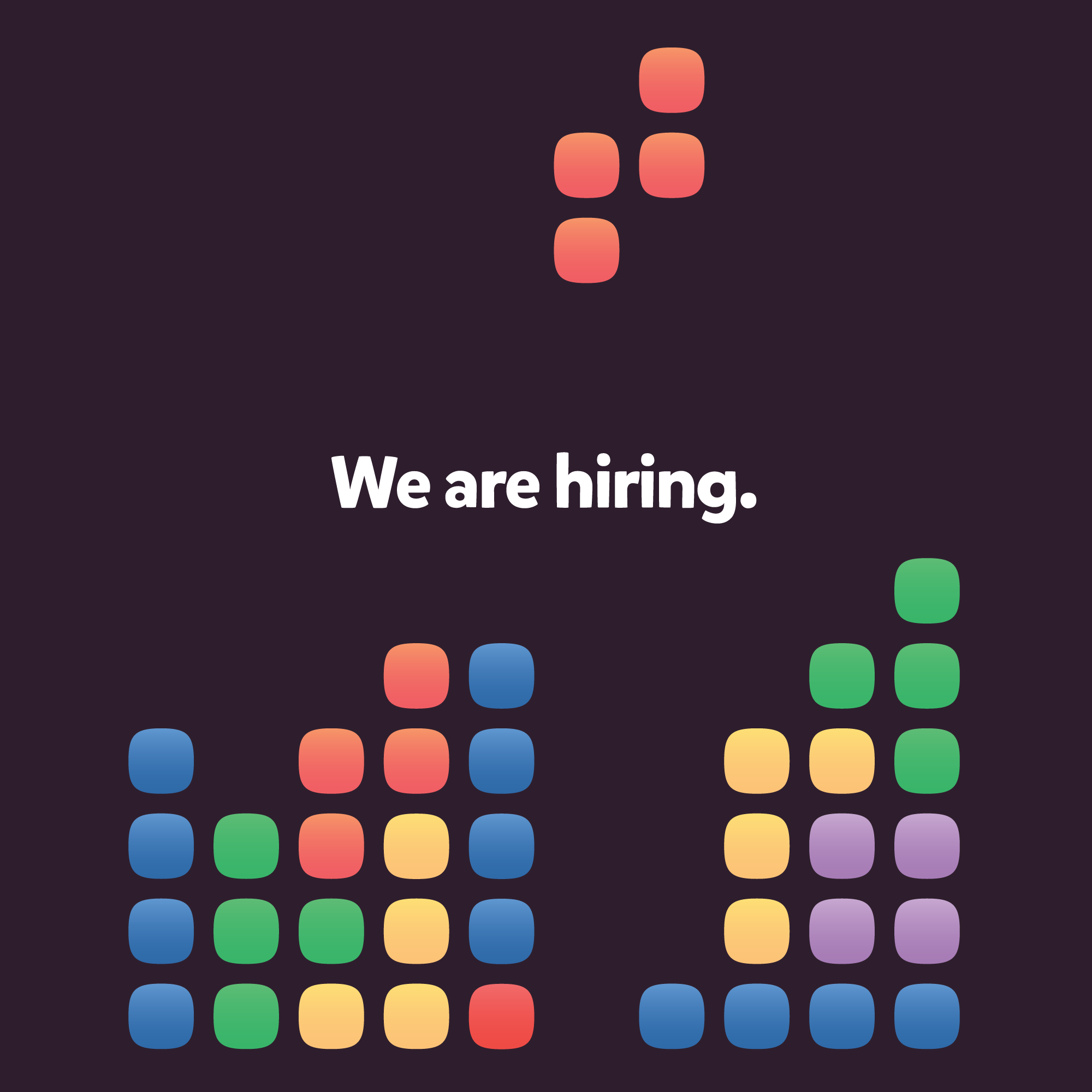 Unicorn Kid We Are Hiring social post built from colorful rounded tiles