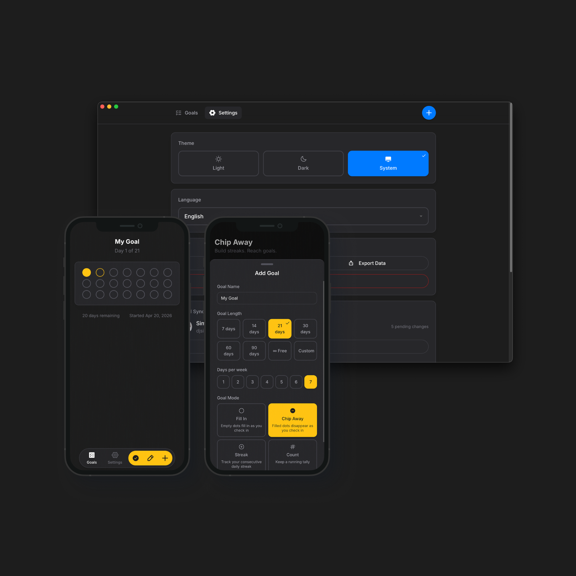 Whiskeyjack apps in dark mode on desktop and mobile screens